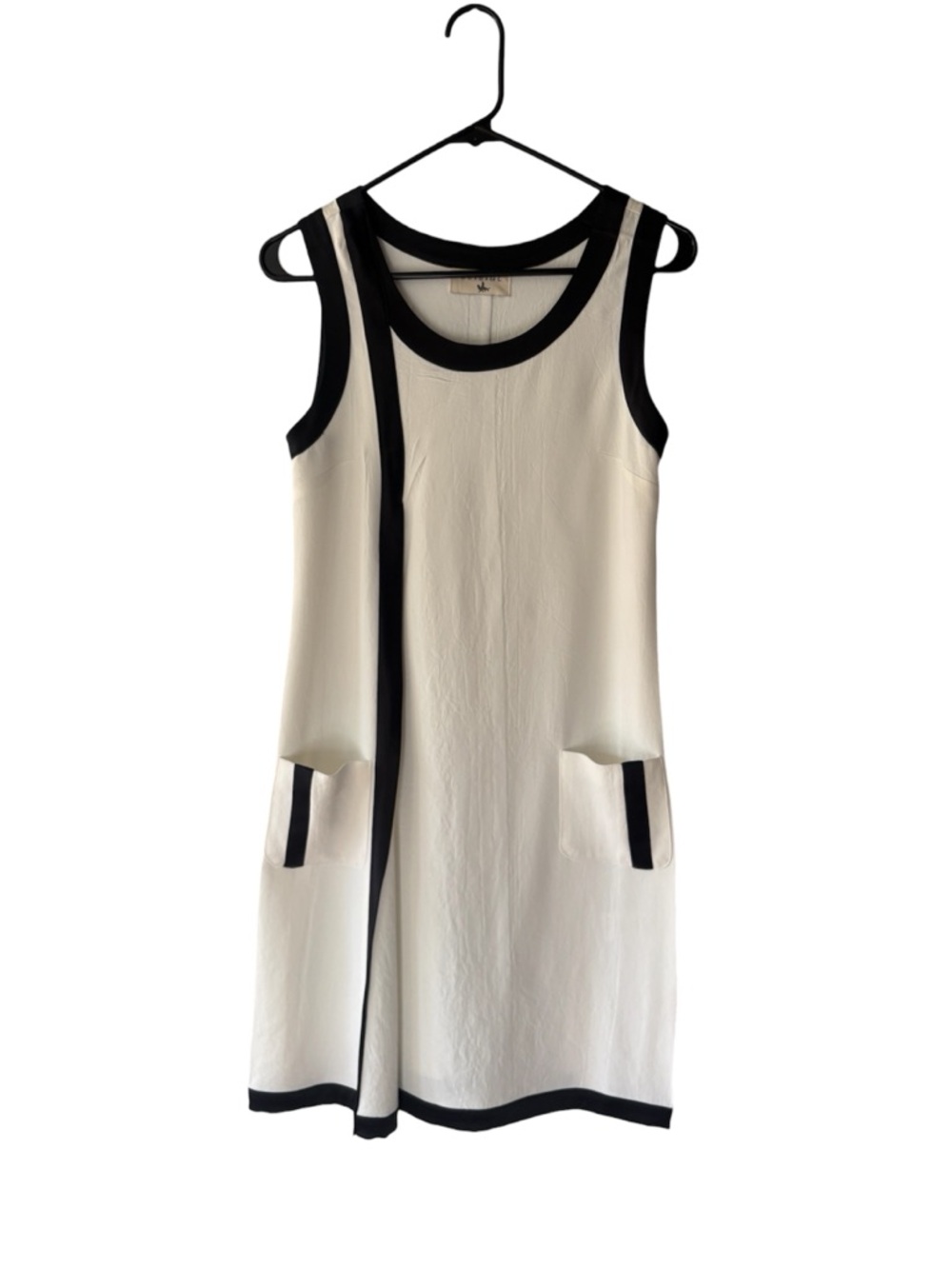 Cotelac Sleeveless Cream Shift Dress with Black Trim